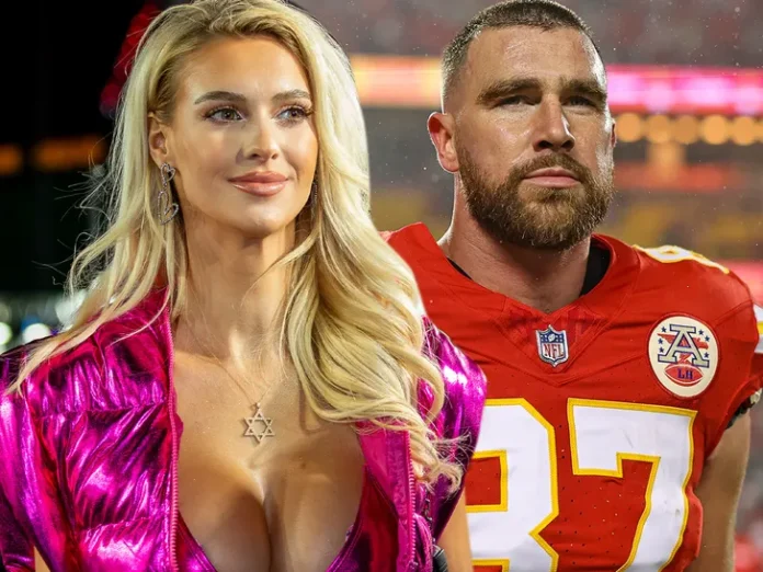 Watch out, Taylor Swift! Stunning model Veronika Rajek calls Travis Kelce a 'hunk' after watching him play for the Chiefs at Raiders - and calls for him to move to Vegas!