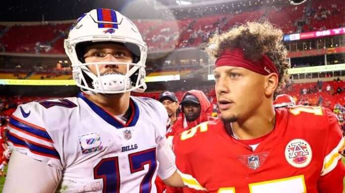 Josh Allen is concerned as Patrick Mahomes unwinds after learning who will officiate his game versus the Bills.
