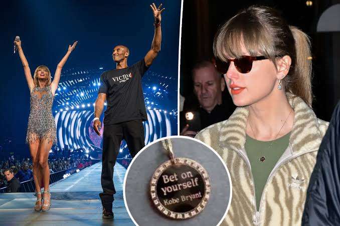 EXCLUSIVE : Taylor Swift, sporting a necklace with a motivational message from Kobe Bryant, embodies the 