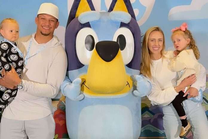 Patrick and Brittany Mahomes Take Kids Sterling and Bronze to Meet Bluey —Sterling appear to be in a great spirit as she could be seen dancing around the backyard