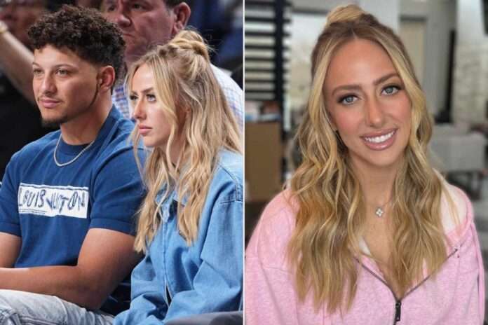 Fans BLASTS AND ROAST Brittany Mahomes for wearing a $10,850 crystal crop top with denim tracksuit for basketball date with husband Patrick