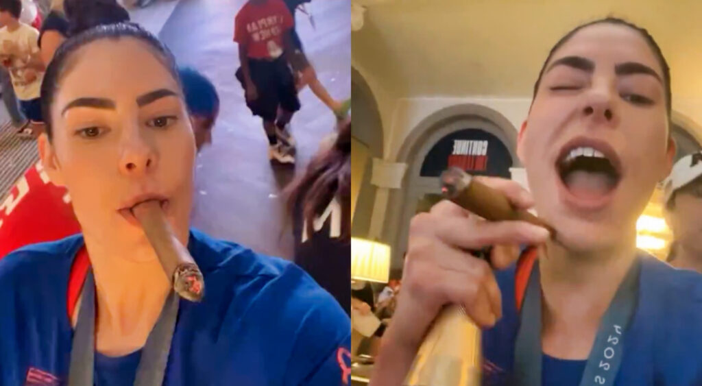 VIDEO: Everybody Is Destroying WNBA Superstar Kelsey Plum For Her Irresponsible Act While Smoking A Cigar