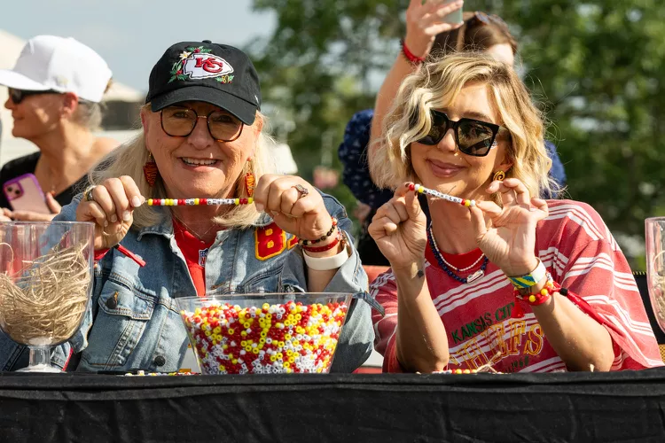 Donna Kelce Makes Friendship Bracelets as She Supports Travis at World's Largest Tailgate Ahead of Chiefs Game