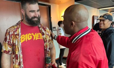 Jason Kelce Arrives in grand style to cheer for brother Travis Kelce opener game Ravens Vs Chiefs pted for a playful, yet stylish look, wearing a Chiefs-colored floral shirt over his signature “Big Yeti” t-shirt, paying homage to his brother's nickname from college days.