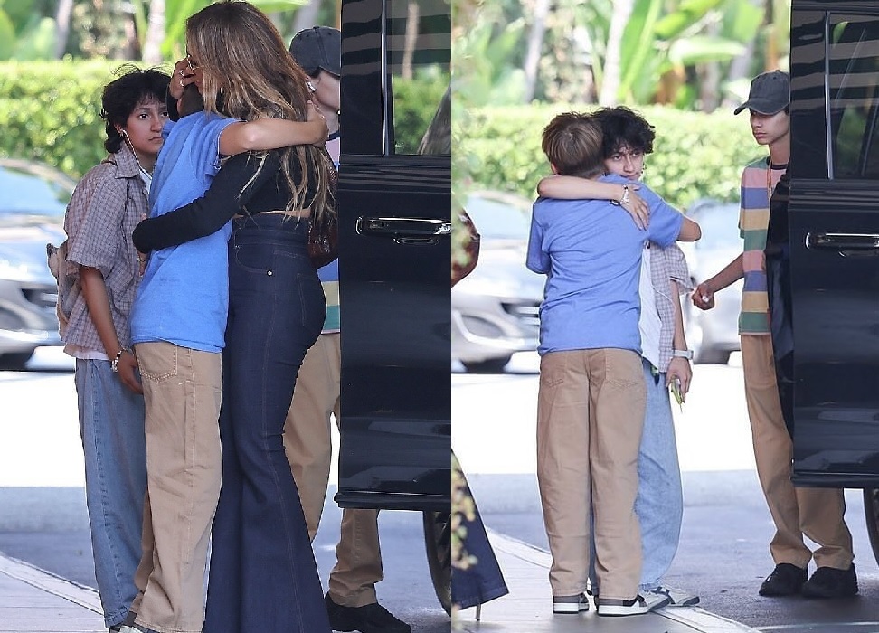 Ben Affleck’s son Samuel giving emotional hugs to Jennifer Lopez and her daughter Emme for the last time after divorce drama😔