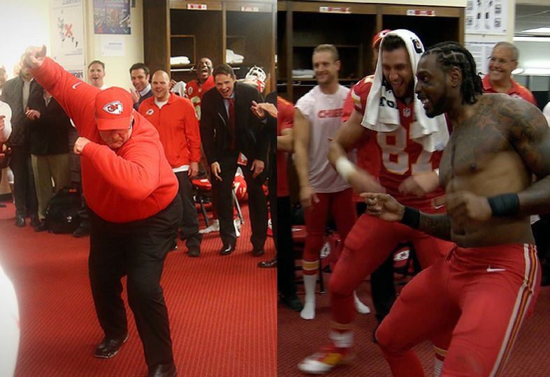 WATCH: Andy Reid and Travis Kelce in the chiefs locker Room, Reid Sets the Chiefs Locker Room on Fire with a victory Danced, he showed how excited he is with his Amazing dancing steps over CHIEFS Win… GO BIG RED!!!-viet123