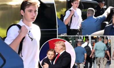 Former President Donald Trump youngest son, Barron Trump, 18, flanked by security as he arrives at NYU for first day of college classes